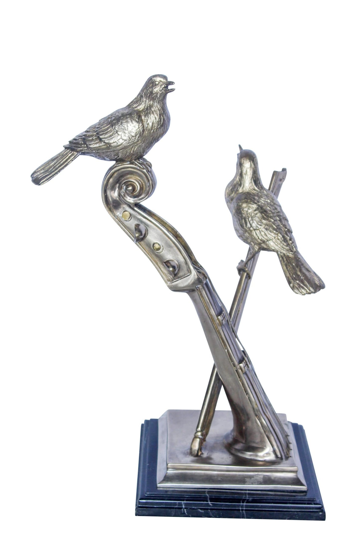 Creative Art, Violin and Two Birds, Bronze Statue in Silver Finish 12 x 8 x 19"H