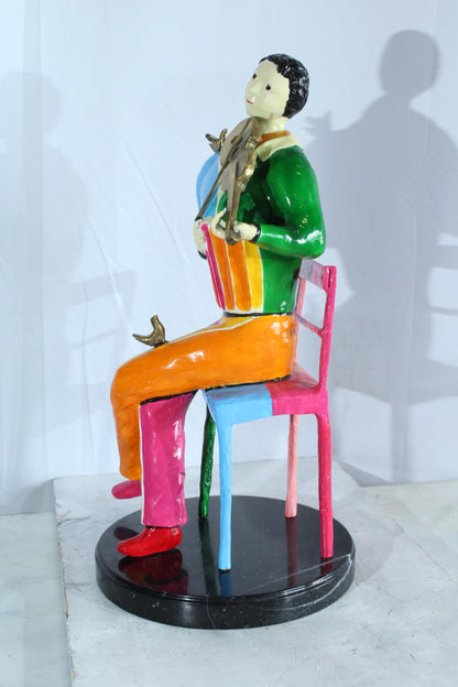 NIFAO Picasso Style Bronze Violinist Statue Colorful Musician Décor 15" x 14" x 28"H