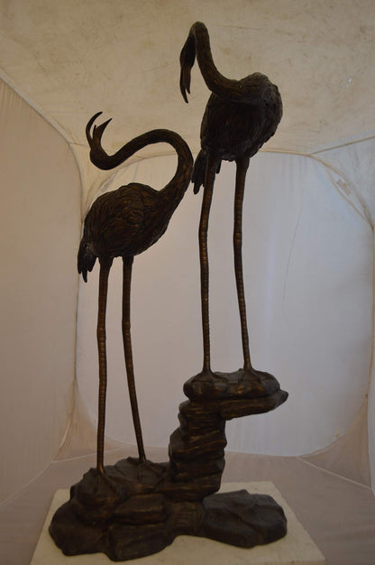 Pair of Flamingos Bronze Statue Fountain -  Size: 33"L x 22"W x 60"H.