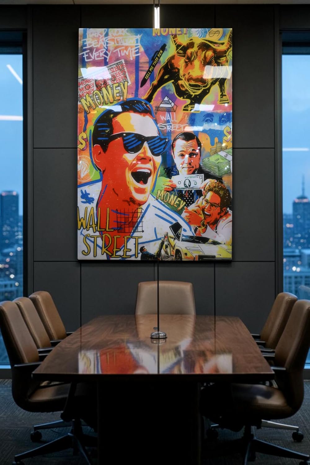 Wall Street Wolf Pop Art Money Resin Canvas 40"x60"