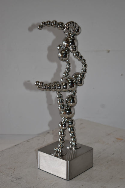 Modern Art of Acrobat Couple in Action Chrome Balls Statue Size: 6" x 8" x 18"H