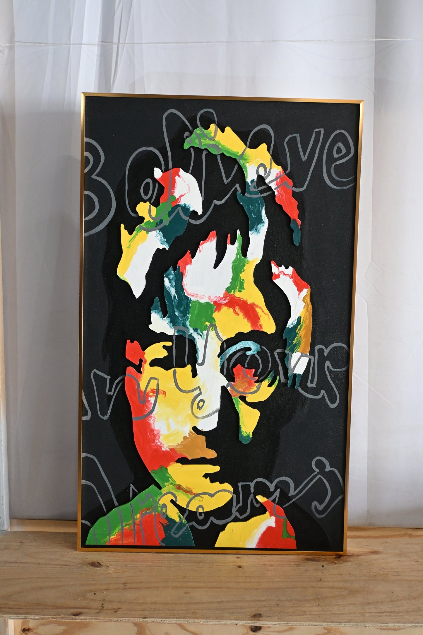 NIFAO John Lennon Believe In Your Dreams Mixed Media Art 24"x39"