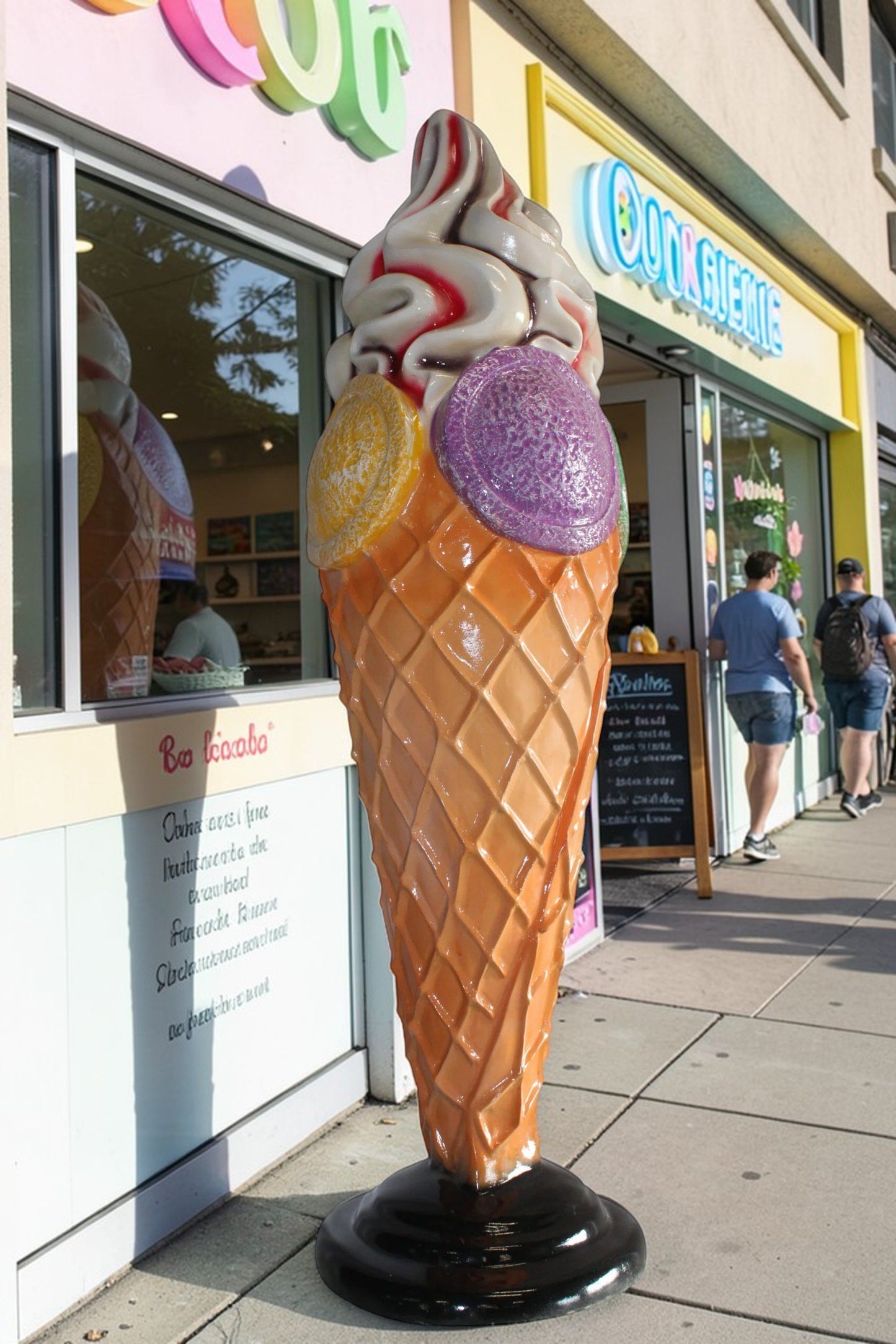 Giant Fiberglass Ice Cream Cone Statue, Sweet Delight 19" x 19" x 62"H