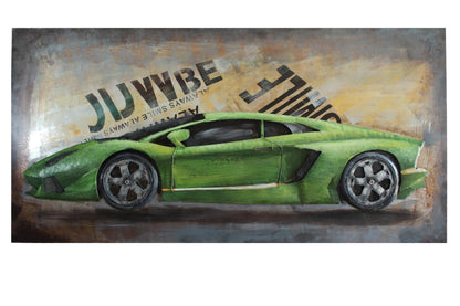 NIFAO Lamborghini Inspired Green Supercar Painting on Metal 3D 79" x 2" x 40"H