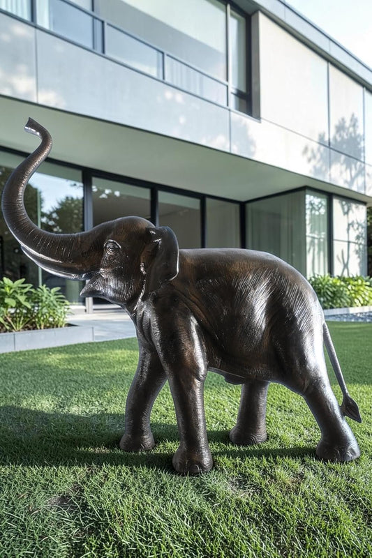 Aluminum Elephant Raised Trunk Sculpture Dark Bronze Art 52"x22"x55"H