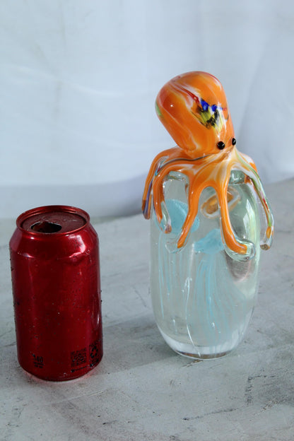 NIFAO Glass Octopus Jellyfish Paperweight Coastal Art Decor 5" x 3" x 9"H