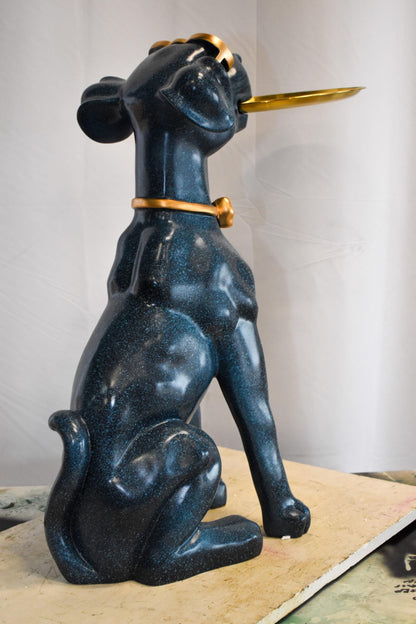 Happy Host Dog Resin Statue with A Tray, Blue Finish 25" x 12" x 31"H