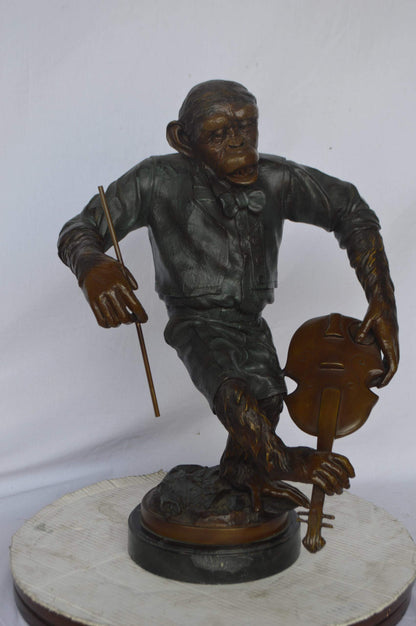 Monkey with Violin bronze statue - Size: 20"L x 17"W x 26"H