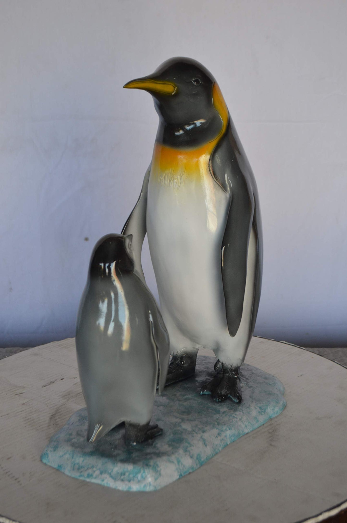 Penguin and Her Baby Standing Bronze Statue -  Size: 14"L x 9"W x 19"H.