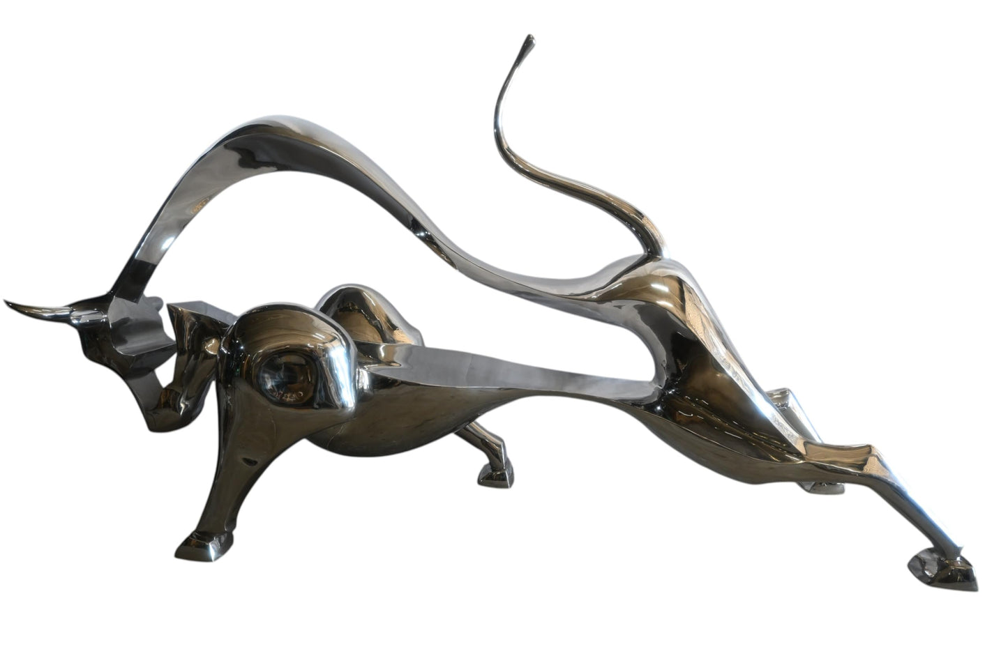 Giant Abstract Stainless Steel Charging Bull Floor Sculpture 105"x36"x58"H