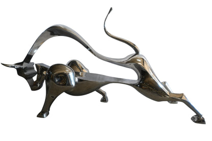 Giant Abstract Stainless Steel Charging Bull Floor Sculpture 105"x36"x58"H