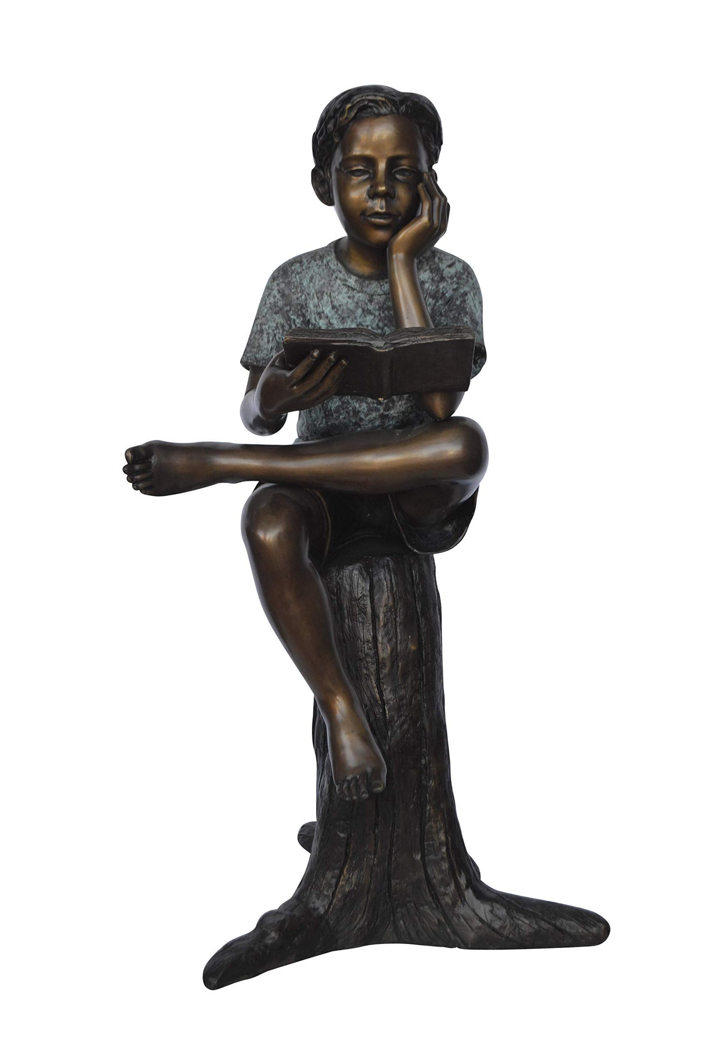 Boy Sitting on a Stump Reading a Book -  Size: 18"L x 20"W x 35"H.