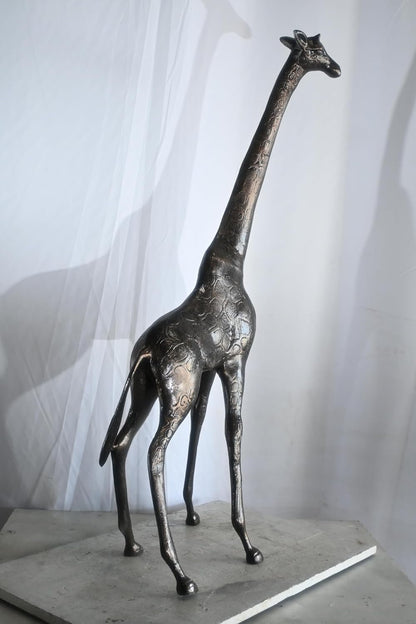 Tall Standing Giraffe Handcrafted Aluminum Safari Statue 19"x11"x49"H