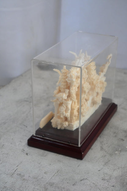 Carved Resin Chinese Garden Scene with Bridge in Case 8"x4"x7"H
