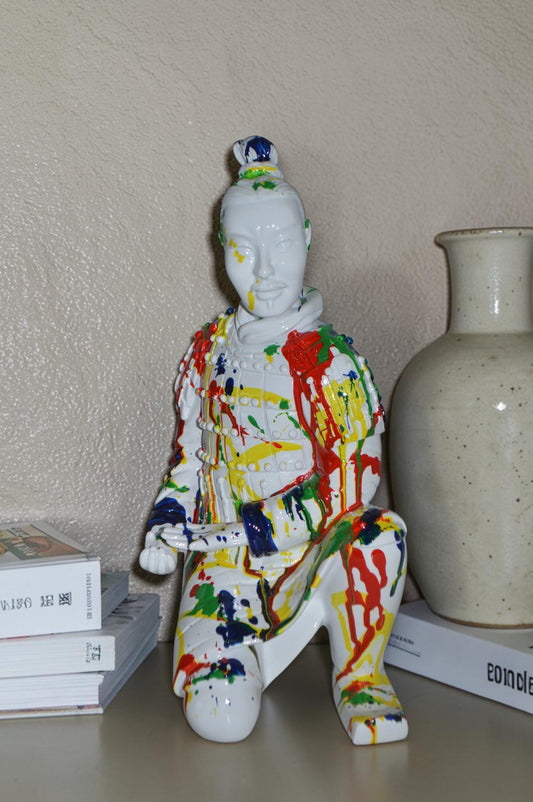 Modern Art Colorful Chinese Man resin statue - Size: 7"L x 8"W x 13"H.