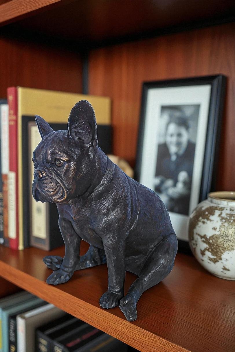 Bronze Statue of French Bulldog Sitting, Elegant Canine Decor 12" x 12" x 17"H
