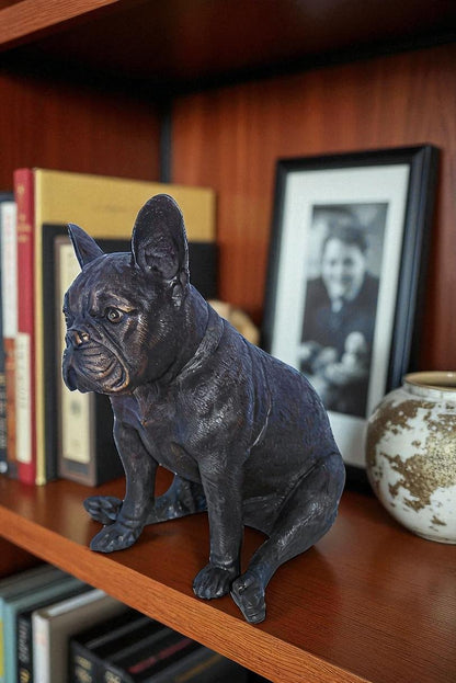 Bronze Statue of French Bulldog Sitting, Elegant Canine Decor 12" x 12" x 17"H