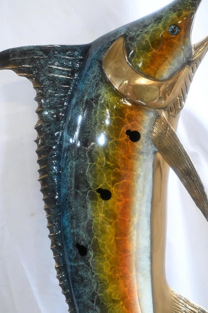 Pair of Bronze Marlin Wall Sculptures Coastal Fish Decor 56"x24"x13"H
