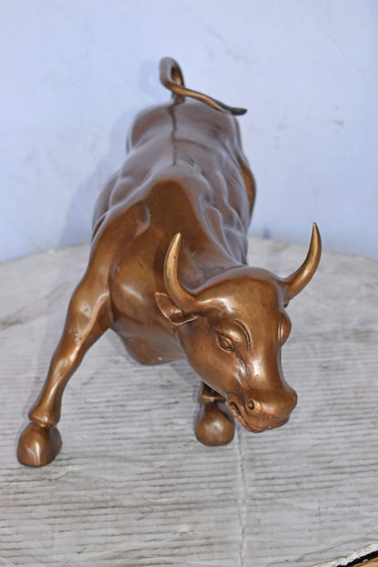Wall Street Bull replica bronze statue - Size: 15"L x 7"W x 9"H.
