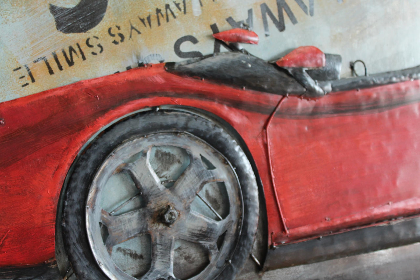 NIFAO Lamborghini Inspired Red Convertible Metal Wall Art 3D Design 79" x 2" x 40"H