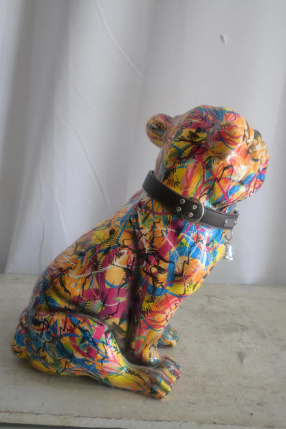 Resin Graffiti Pop Art Bulldog Sculpture with Collar 18"x11"x20"H