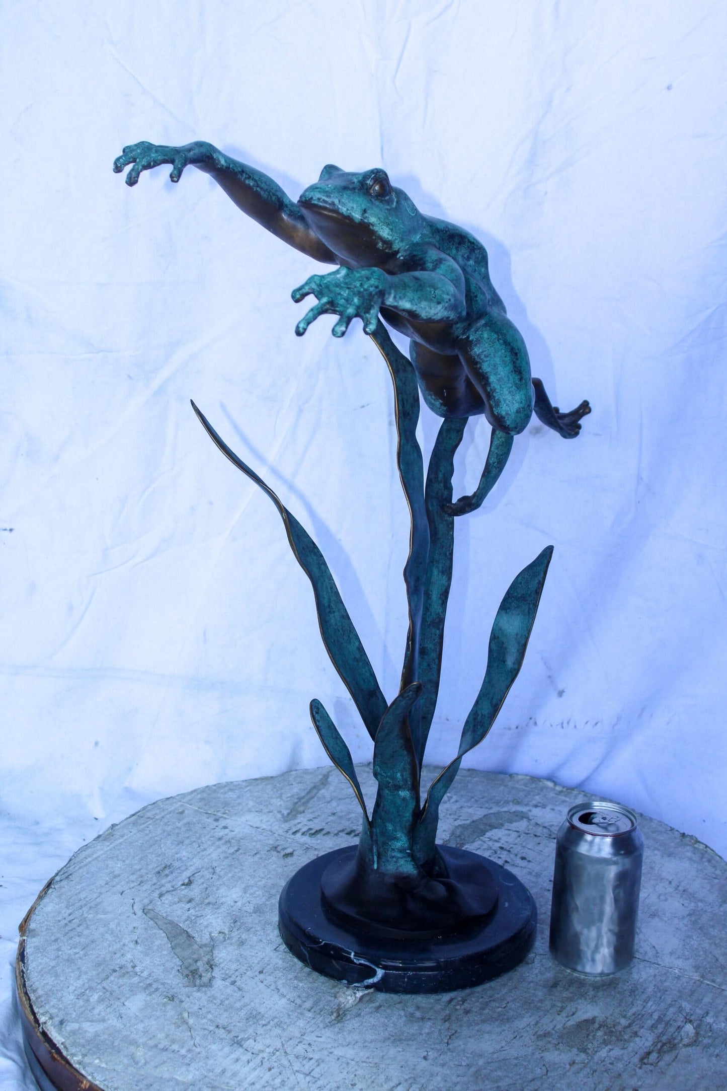 Frog Leaping Over Grass Bronze Statue 23" x 11" x 24"H