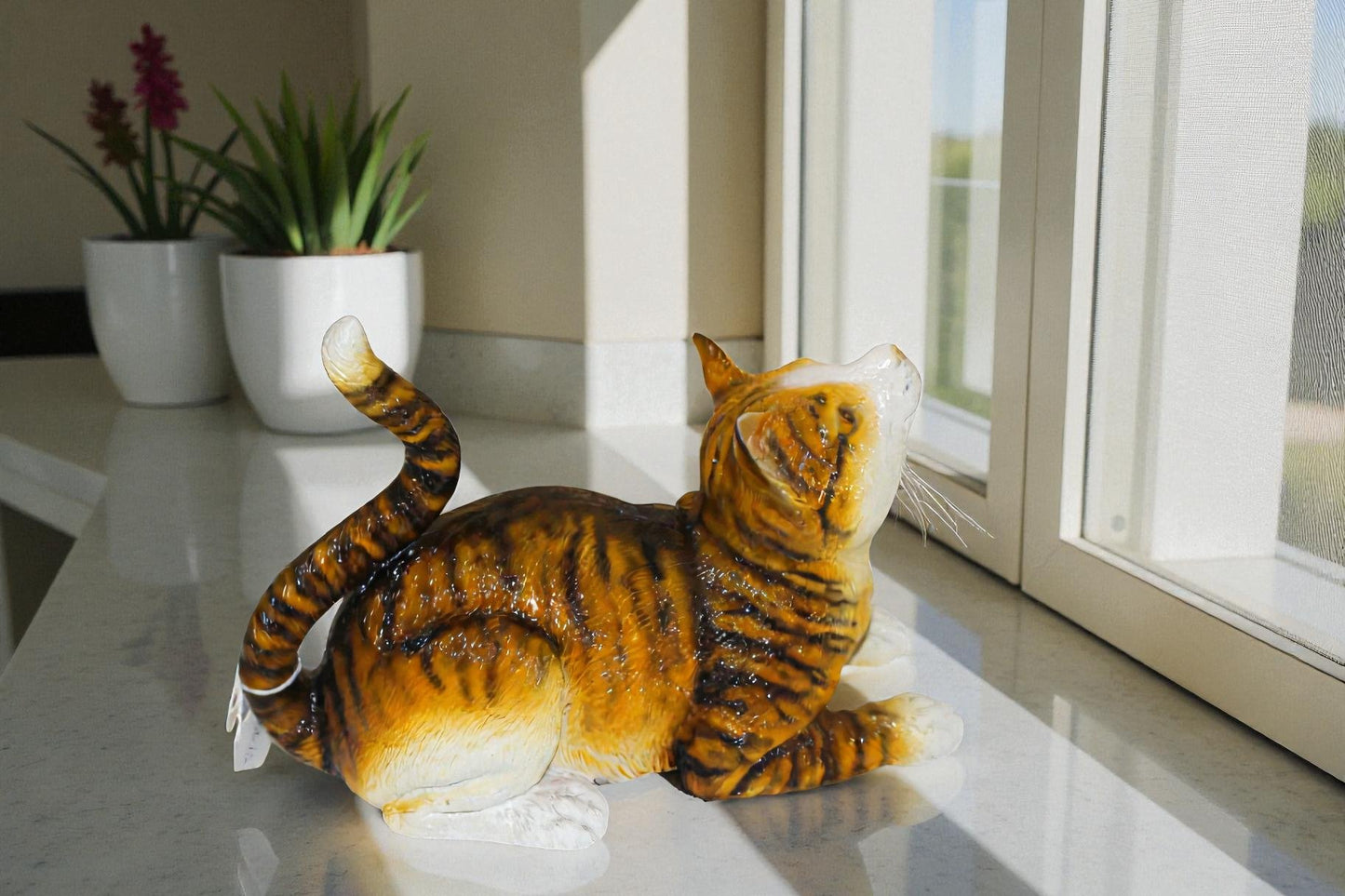 Squat cat Bronze Statue -  Size: 12"L x 6"W x 9"H.