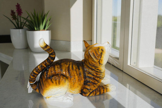 Squat cat Bronze Statue -  Size: 12"L x 6"W x 9"H.