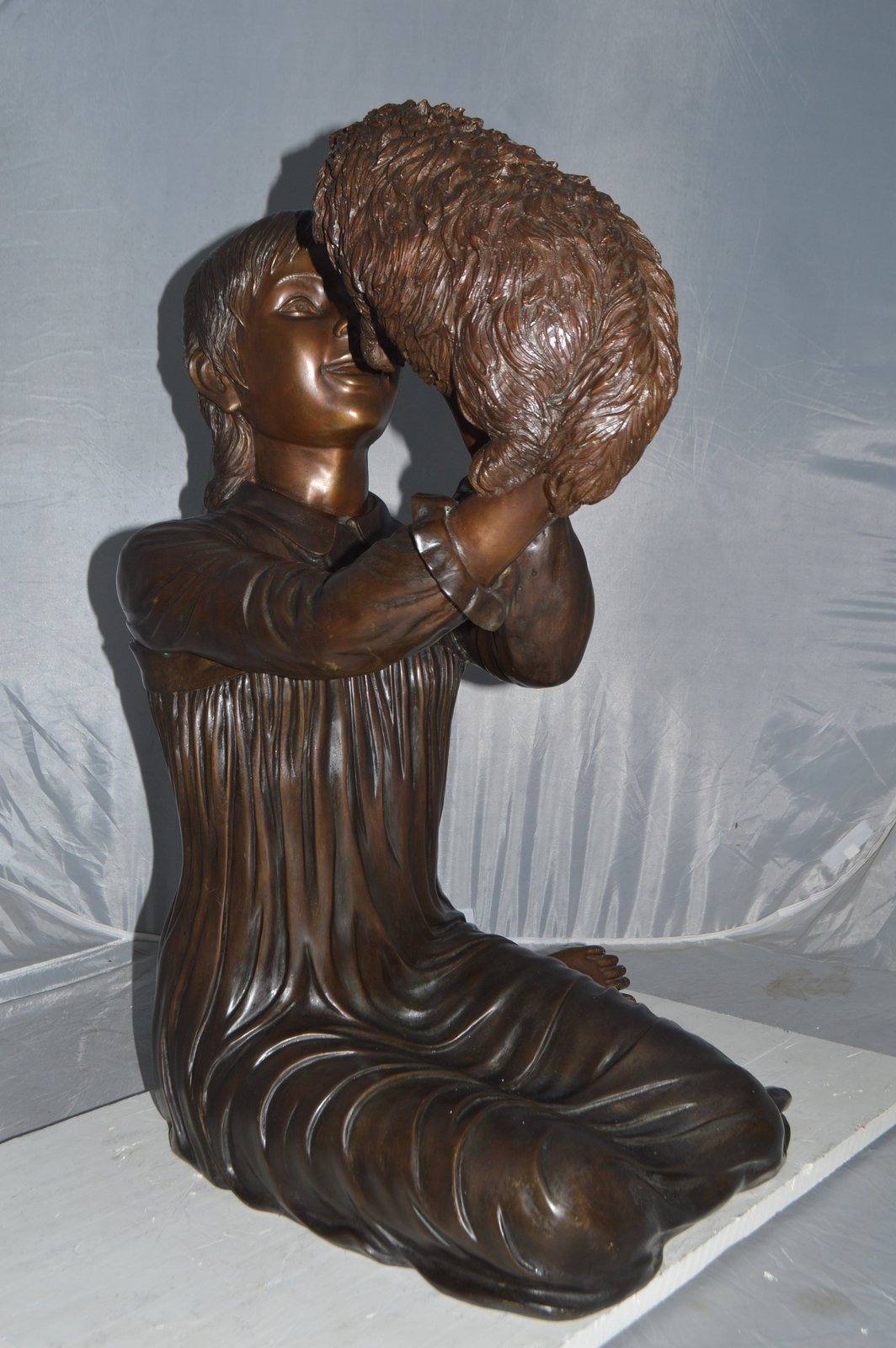 Girl Playing With Her Little Dog Bronze Statue -  Size: 22"L x 22"W x 30"H.