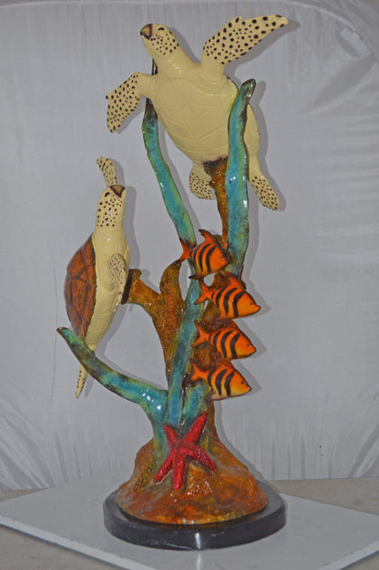 Two Turtles Swimming with Clown Fish Bronze Statue - Size: 18"L x 31"W x 42"H.