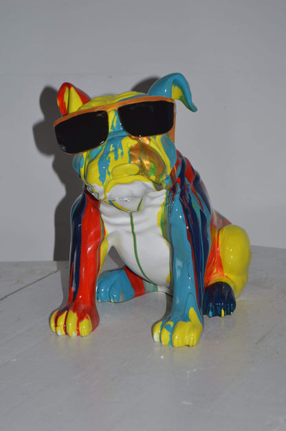 Modern art Bulldog with Sunglasses Resin Statue - Size: 16"L x 9"W x 14"H.