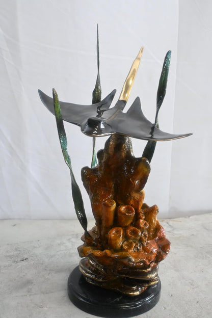 Bronze Manta Ray Sculpture Coral Reef Ocean Statue 11"x11"x18"H