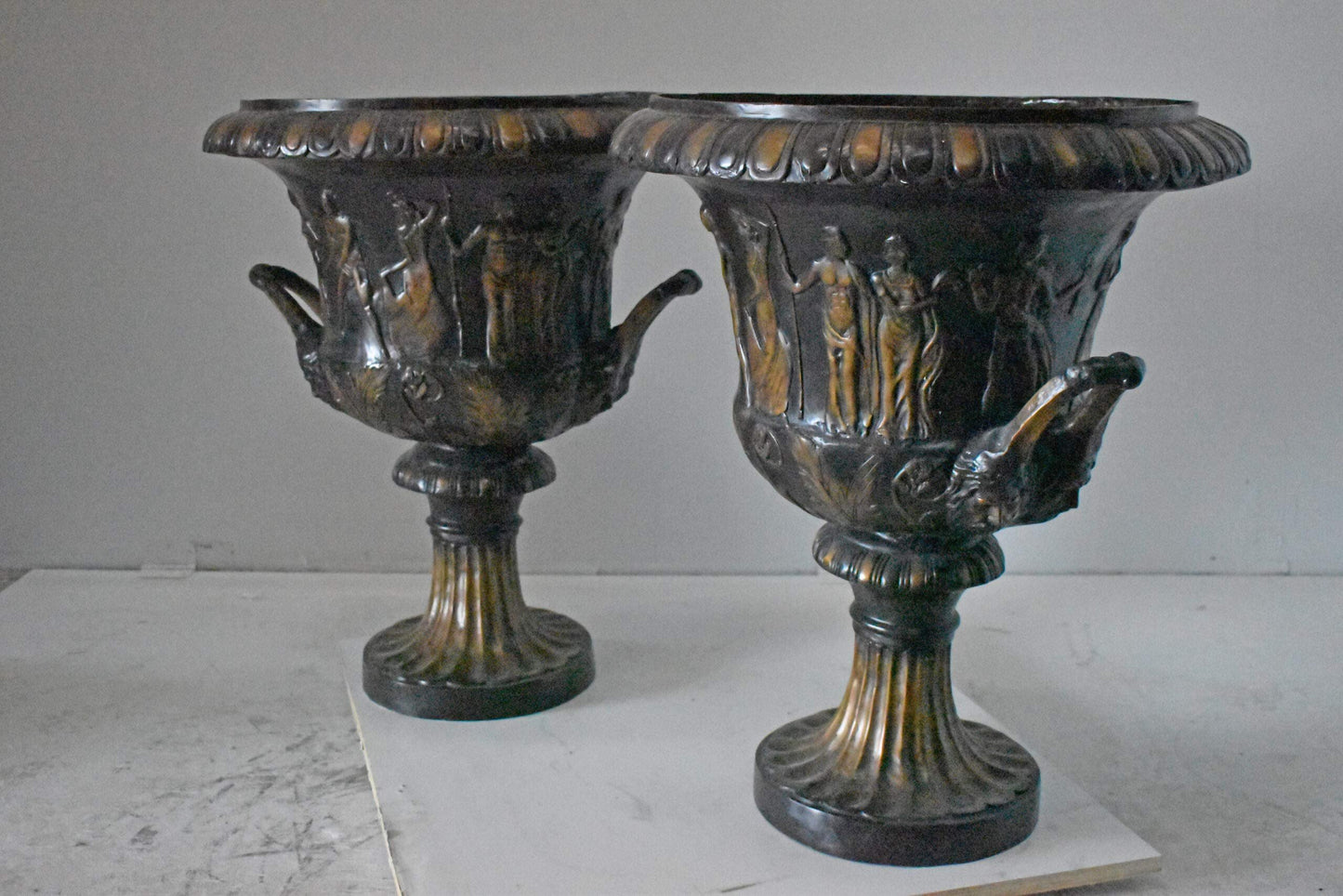 Pair of Beautiful Urns Bronze Statues - Size: 24"L x 24"W x 29"H.