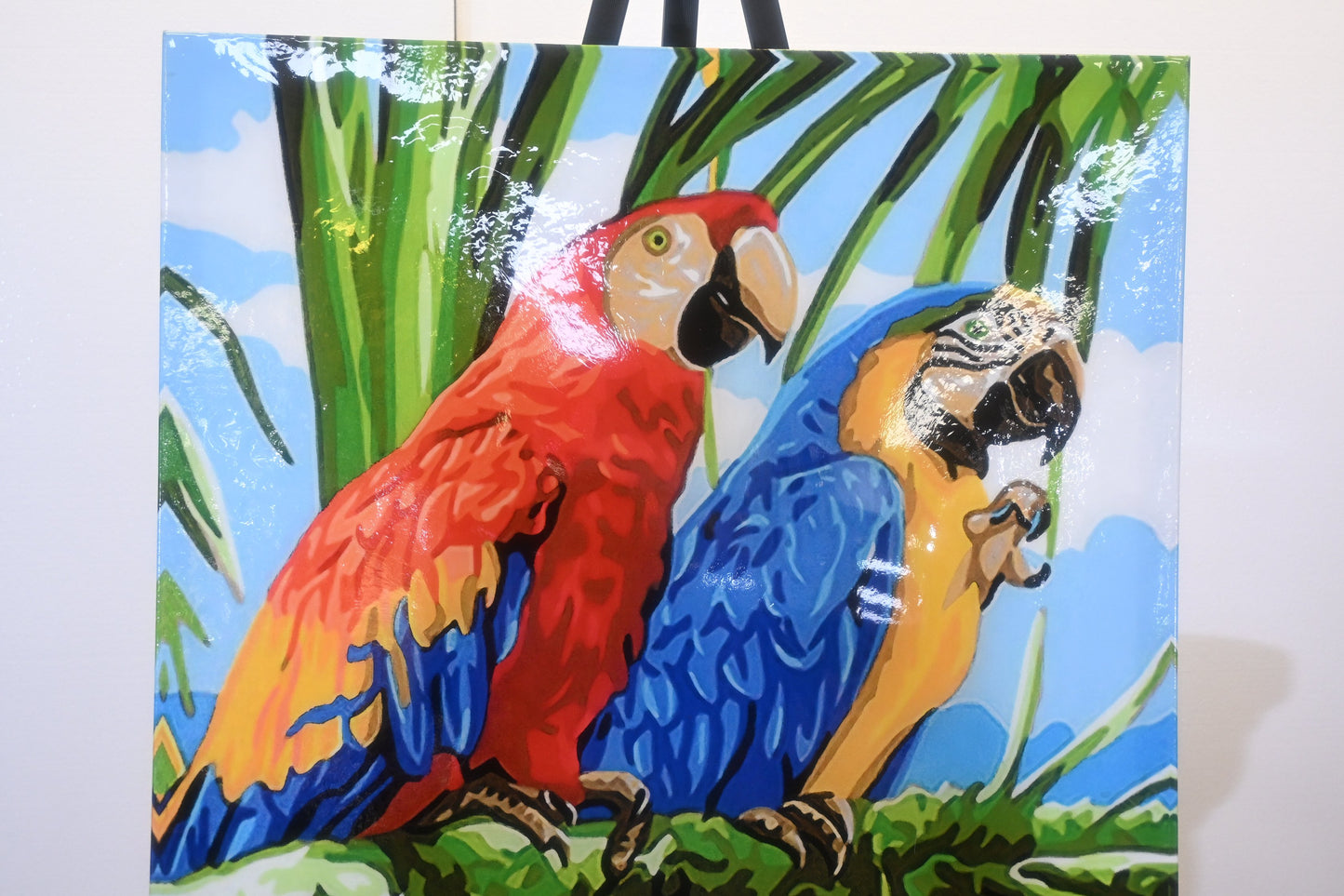 Colorful Macaw Parrots Tropical Resin Covered Canvas 32"x42"