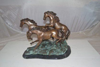 Three horses running Bronze Statue -  Size: 11"L x 18"W x 13"H.