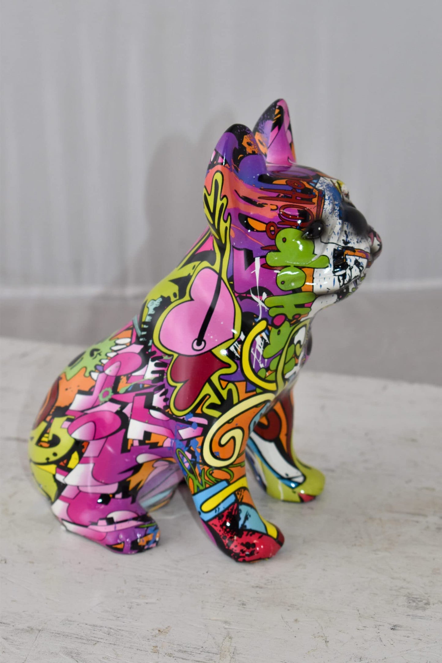 French Bulldog Painted Purple Graffiti Resin Statue Size: 8" x 5" x 10"H
