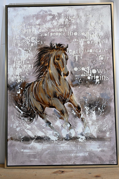Black Beauty Horse Canvas Painting Framed Abstract Art 61"x41"