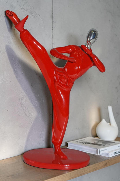 Karate, Krav Maga Front Kick, Red Chrome, Resin Statue - Size: 3" x 7" x 11"H
