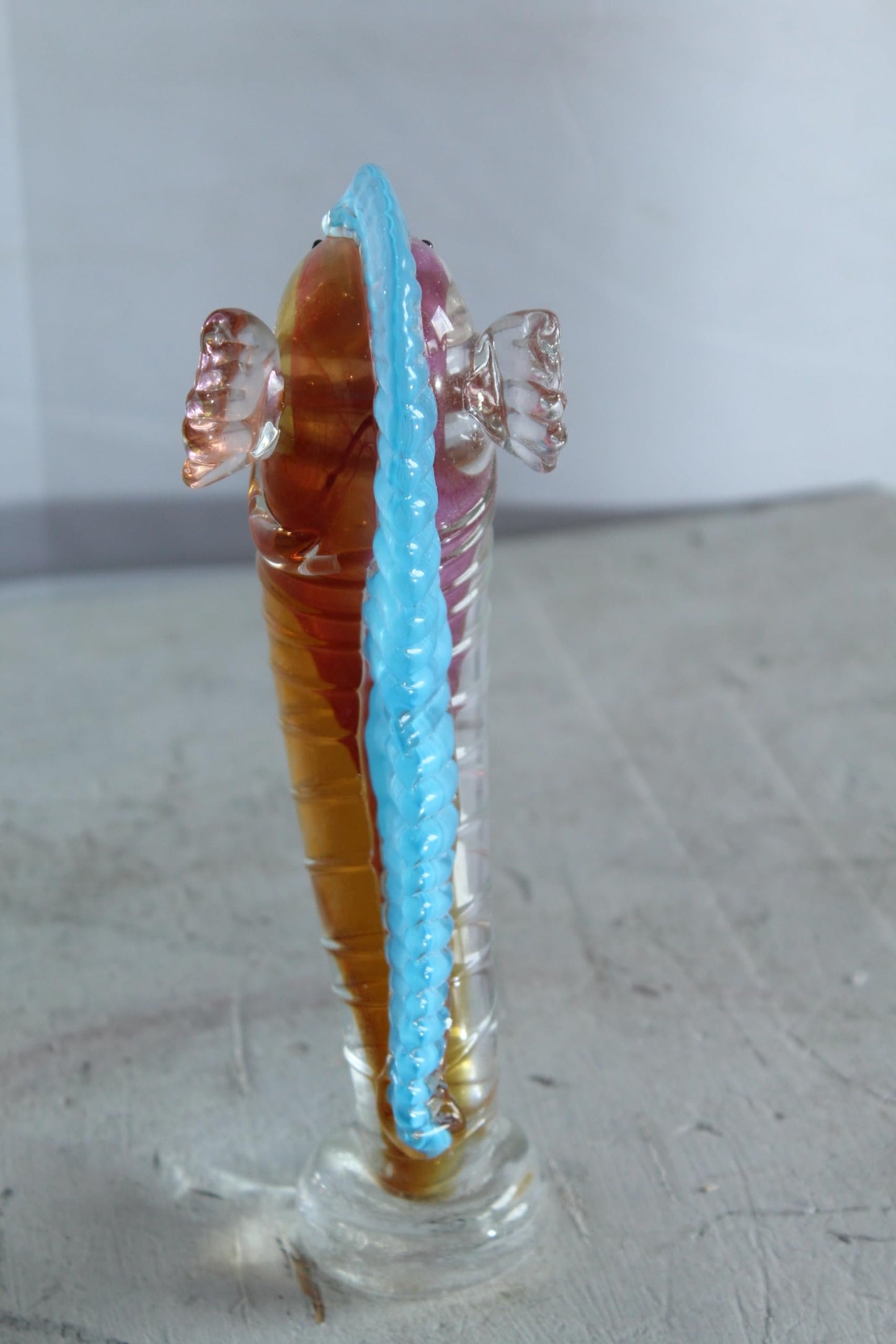 NIFAO Glass Seahorse Figurine Hand Blown Art Glass Coastal Decor 4" x 4" x 10"H