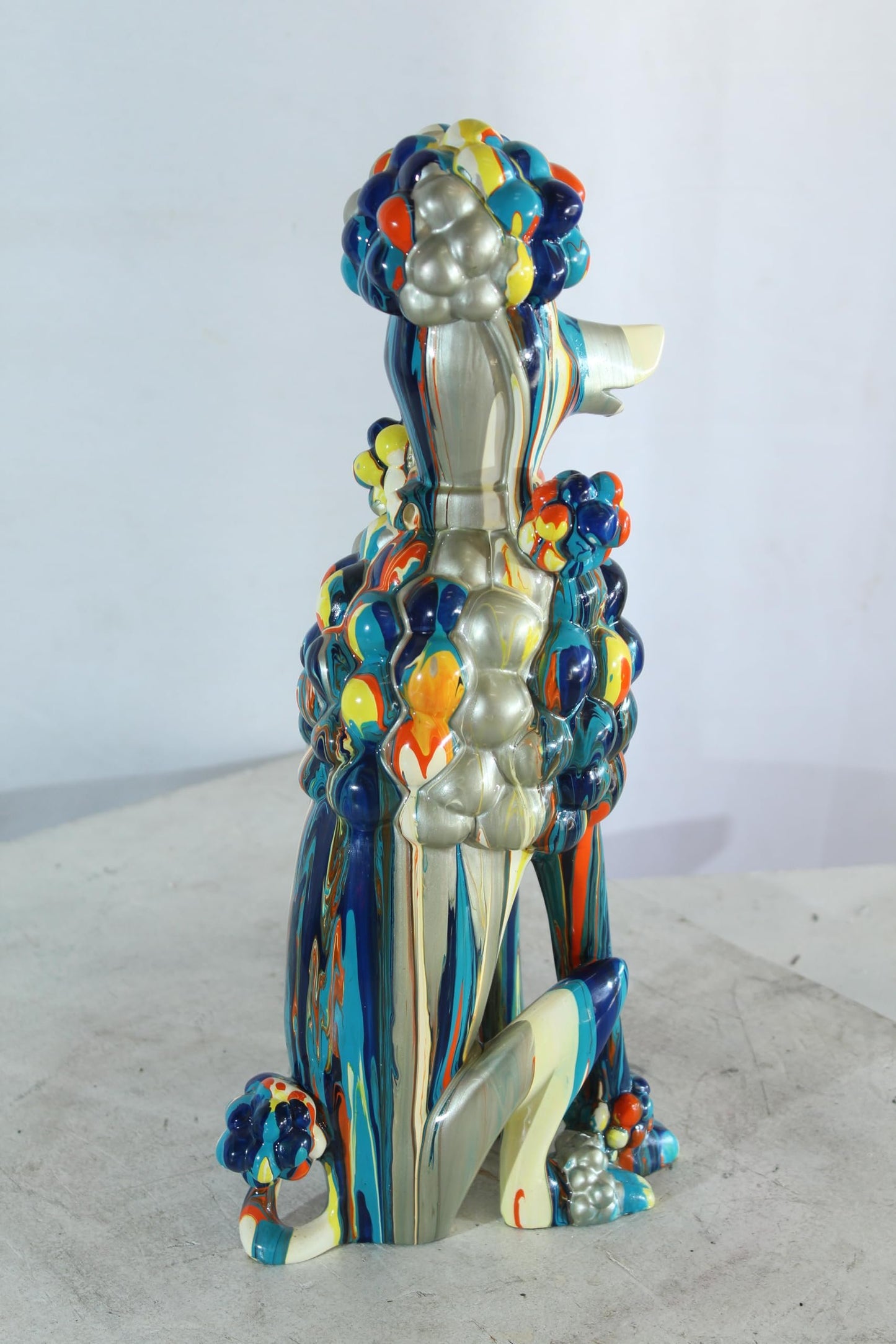 NIFAO Colorful Poodle Dog Sculpture Multicolor Striped Resin Figurine 8"x5"x16"H
