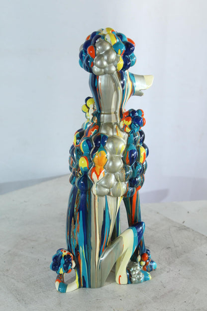NIFAO Colorful Poodle Dog Sculpture Multicolor Striped Resin Figurine 8"x5"x16"H