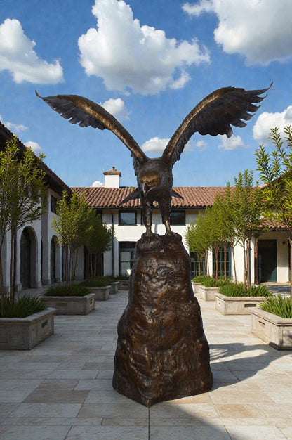 Eagle Landing on a Rock Bronze Statue - Size: 51"L x 36"W x 58"H.