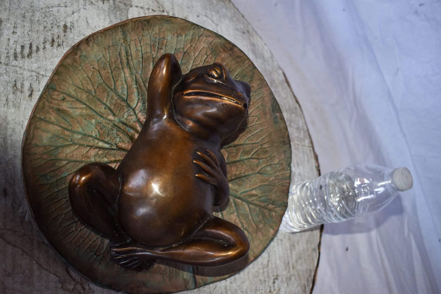 Relaxed Frog Supine on a Lily Bronze Statue Wall Fountain  14" x 6" x 12"H