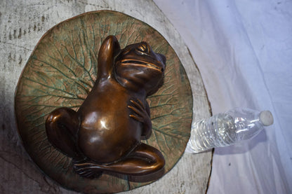 Relaxed Frog Supine on a Lily Bronze Statue Wall Fountain  14" x 6" x 12"H
