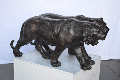 Pair Of Tigers Bronze Statues -  Size: 52"L x 10"W x 21"H.