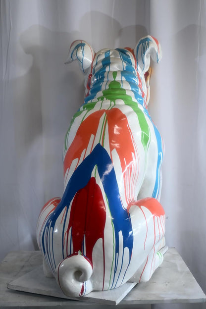 Giant Resin Bulldog Statue with Colorful Paint Drip Art 29"x50"x50"H