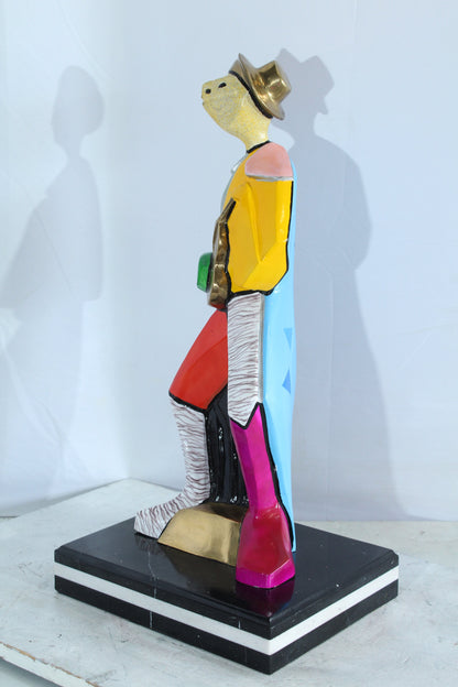 NIFAO Picasso Style Bronze Musician Statue Colorful Turtle Guitarist 13" x 10" x 26"H