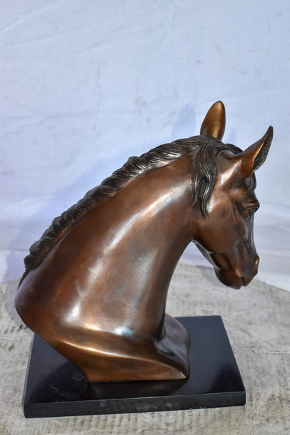 Bust Of a Horse Made of Bronze Mounted on Marble Size: 12" x 6" x 12"H