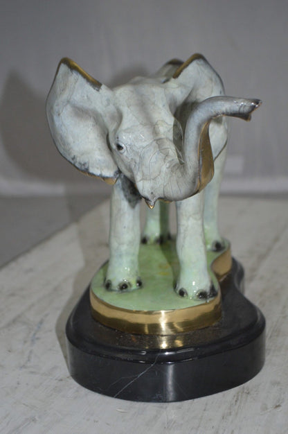 Elephant trunk Up Bronze Statue -  Size: 16"L x 9"W x 10"H.