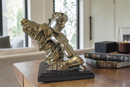 Man Playing the Violin Bronze Statue, Silver Finish - Size: 12"L x 9"W x 11"H.
